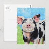 Carte Postale Peinture de petit cochon heureux (Devant / Derrière)