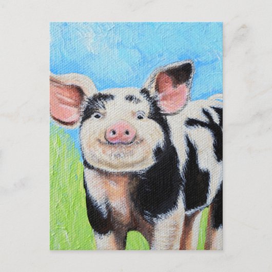 Carte Postale Peinture de petit cochon heureux (Devant)