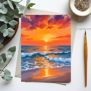 Carte Postale Peinture de plage océanique au coucher du soleil à