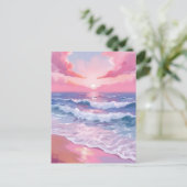 Carte Postale Peinture de plage rose Ocean Shore (Debout devant)