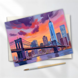 Carte Postale Peinture de pont de la skyline aquarelle de la vil