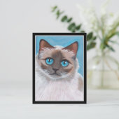 Carte Postale Peinture de portrait de chat bleu teinté (Debout devant)