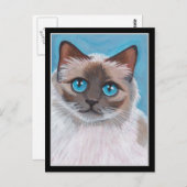 Carte Postale Peinture de portrait de chat bleu teinté (Devant / Derrière)