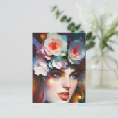 Carte Postale Peinture de portrait de femme florale (Debout devant)