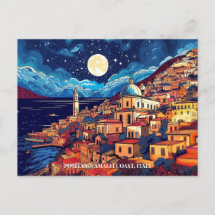 Carte Postale Peinture de Positano Côte Amalfi Italie Art Travel