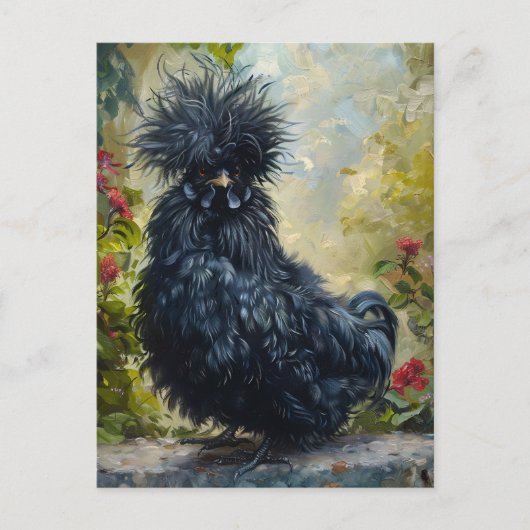 Carte Postale Peinture de poulet noir en Silkie (Devant)