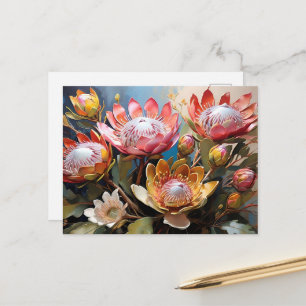 Carte Postale Peinture de Proteas Vibrants pour Amoureux de la N