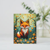 Carte Postale Peinture de renard floral couleur source de fée (Debout devant)