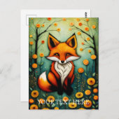 Carte Postale Peinture de renard floral couleur source de fée (Devant / Derrière)