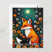 Carte Postale Peinture de renard floral de la source féerique (Devant / Derrière)