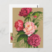 Carte Postale Peinture de roses roses et rouges (Devant / Derrière)