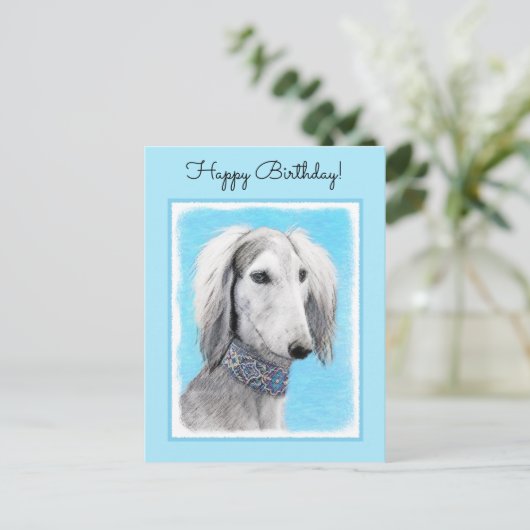 Carte Postale Peinture de Saluki (Argent) - Joli art original de (Debout devant)