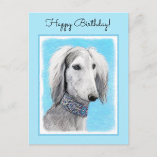 Carte Postale Peinture de Saluki (Argent) - Joli art original de