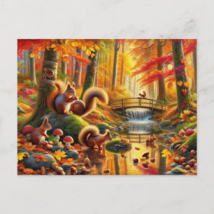 Carte Postale Peinture de scène de forêt automnale sereine