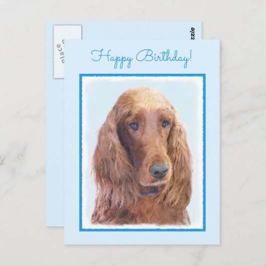 Carte Postale Peinture de Setter irlandais - Joli art original d (Devant / Derrière)