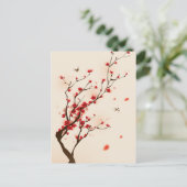 Carte Postale Peinture de style oriental, fleur de prune au prin (Debout devant)