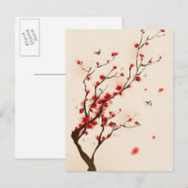 Carte Postale Peinture de style oriental, fleur de prune au prin (Devant / Derrière)