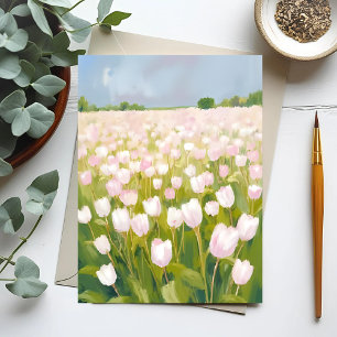 Carte Postale Peinture de terrain à fleurs de tulipes blanches