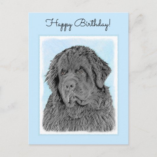 Carte Postale Peinture de Terre-Neuve - Cute Original Chien Art (Devant)