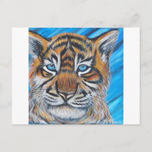 Carte Postale Peinture de tigre à oeil bleu (Devant)