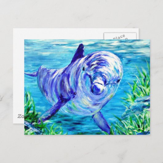Carte Postale Peinture des dauphins d'océan Dauphin Photo sous-m (Devant / Derrière)