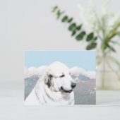 Carte Postale Peinture des Grands Pyrénées - Art canin original (Debout devant)