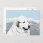 Carte Postale Peinture des Grands Pyrénées - Art canin original (Devant / Derrière)