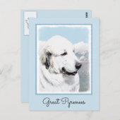 Carte Postale Peinture des Pyrénées - Art original du chien (Devant / Derrière)