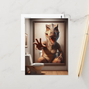 Carte Postale Peinture Dino effrayant dans une salle de bain