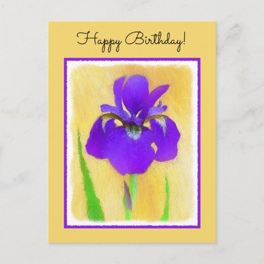 Carte Postale Peinture d'Iris à Barbe Violette - Chien Original (Devant)