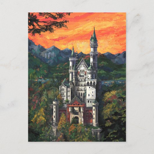 Carte Postale Peinture du château de Neuschwanstein (Devant)