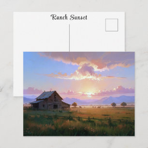 Carte Postale Peinture du coucher du soleil Ranch abandonné viei