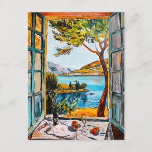 Carte Postale Peinture du petit-déjeuner sur vue de la mer Médit