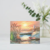 Carte Postale Peinture D'Un Bateau À Voie Baignée Près D'Un Phar (Debout devant)