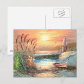 Carte Postale Peinture D'Un Bateau À Voie Baignée Près D'Un Phar (Devant / Derrière)