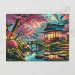 Carte Postale Peinture d'un jardin japonais tranquille au printe