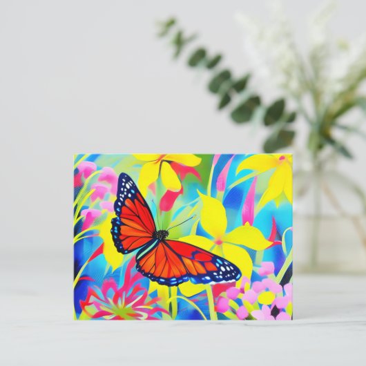 Carte Postale Peinture d'un papillon sur les fleurs (Debout devant)