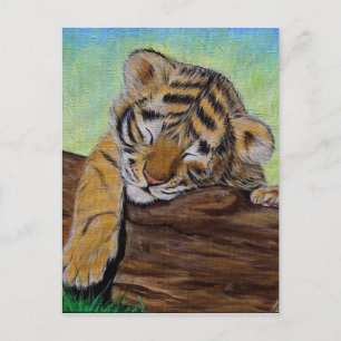 Carte Postale Peinture d'un petit tigre dormant