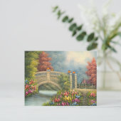 Carte Postale Peinture D'Un Pont De Marche Entouré De Fleurs (Debout devant)