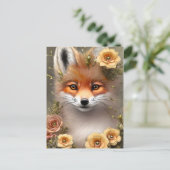 Carte Postale Peinture d'un Renard assis parmi les Fleurs (Debout devant)
