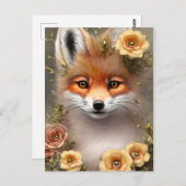 Carte Postale Peinture d'un Renard assis parmi les Fleurs (Devant / Derrière)