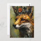 Carte Postale Peinture d'un Renard Rouge dans une Couronne (Devant / Derrière)