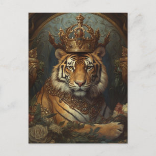 Carte Postale Peinture d'un tigre avec couronne