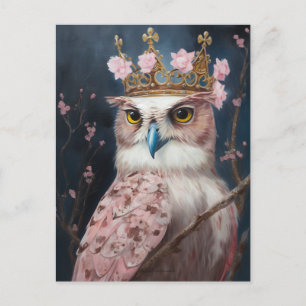 Carte Postale Peinture d'une chouette avec couronne et fleurs ro