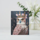 Carte Postale Peinture d'une chouette avec couronne et fleurs ro (Debout devant)