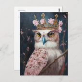 Carte Postale Peinture d'une chouette avec couronne et fleurs ro (Devant / Derrière)