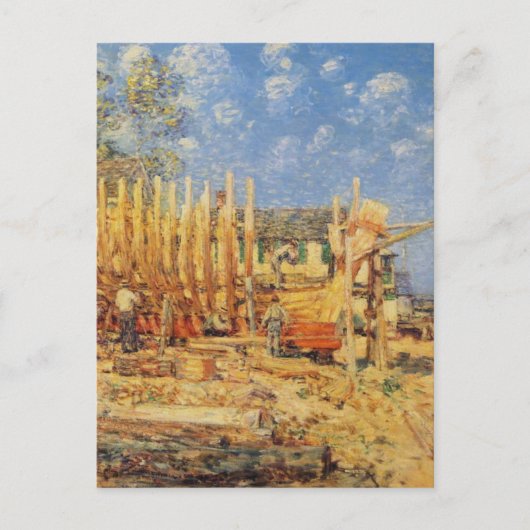 Carte Postale Peinture d'une goélette en construction à Province (Devant)