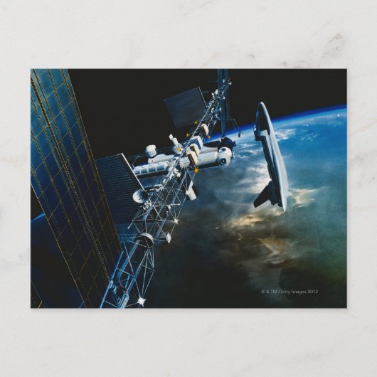 Carte Postale Peinture d'une station spatiale au-dessus de la Te (Devant)