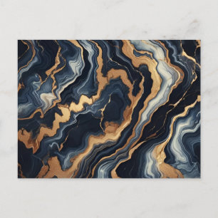 Carte Postale Peinture en marbre bleu marine et or Abstrait