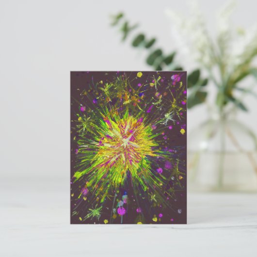 Carte Postale Peinture en papier peint en étoile rose jaune (Debout devant)